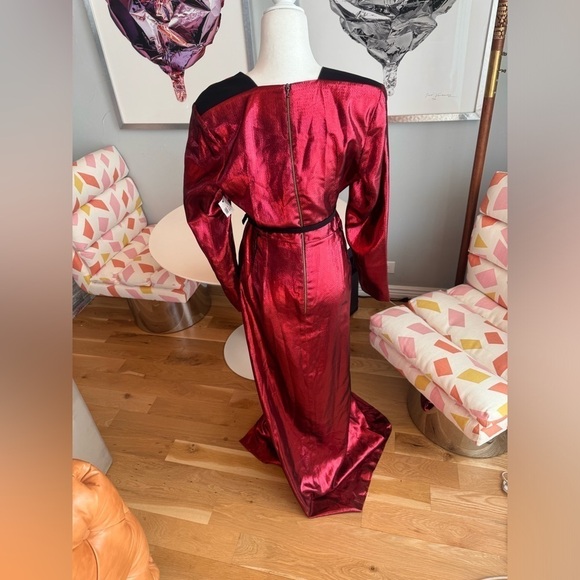 Roland Mourat red shiny long dress net-a-porter exclusive size 12 - Picture 6 of 12